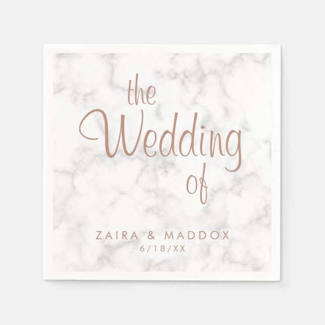 Marmorne Rose Gold Script Moderne Hochzeit Serviette (Vorderseite)
