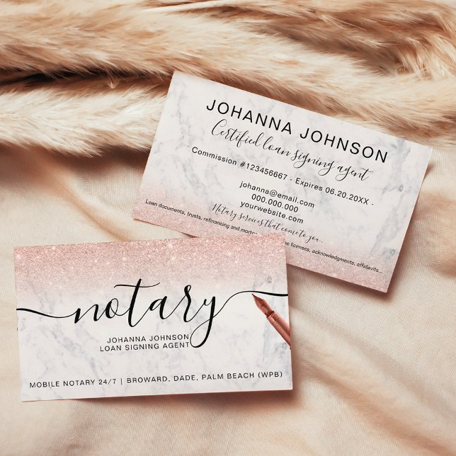 Marmornotary Kredit typografie Rose Gold Glitzer Visitenkarte (Marble Notary loan typography rose gold glitter Business Card)