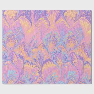 MARMORPAPIER, ABSTRAKTES ROSA BLAUES PFauenmuster Geschenkpapier