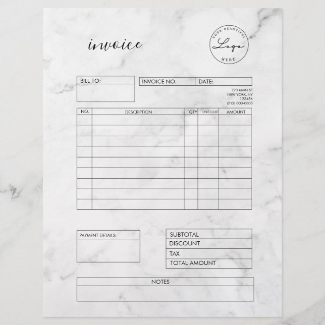 Marmorrechnung für Lieferungen an kleine Unternehm Briefbogen (Vorderseite)