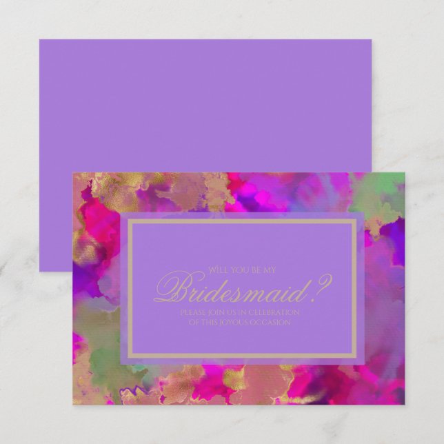 Marmorrosa, lila, goldene Farbeinladungen Dankeskarte (Vorne/Hinten)