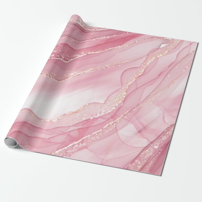 Marmorrosa mit goldenem Glitzer Geschenkpapier (Ungerollt)