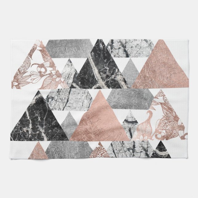 MarmorRosen-Goldsilber und BlumenGeo Dreiecke Handtuch (Horizontal)