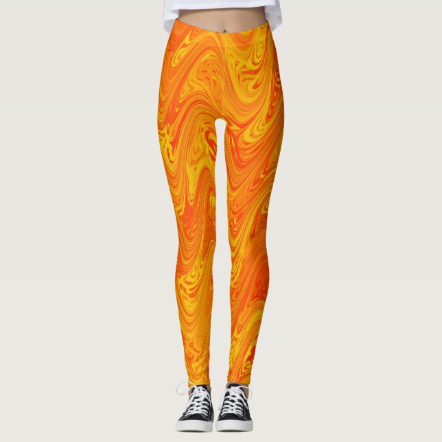Marmorrotes gelbes Muster Leggings (Vorderseite)