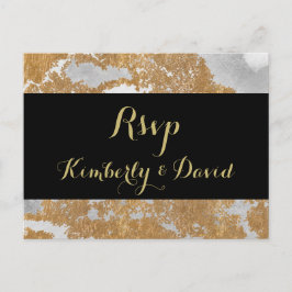 Marmorschwarz und Gold Wedding rsvp Postcard Einladungspostkarte