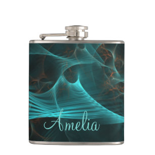 Marmorseide Fraktal Aquamarin ID717 Flachmann