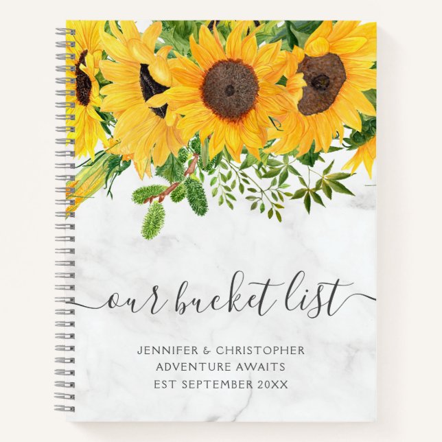 Marmorsonnenblume Unsere Eimerliste Notizbuch (Vorderseite)