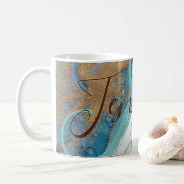 Marmorstein aquamarin türkisblau agate Monogram Kaffeetasse (Mit Donut)