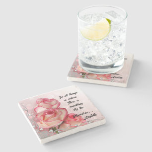 Marmorstein-Unterleger mit rosa Rose und Aristotel Steinuntersetzer