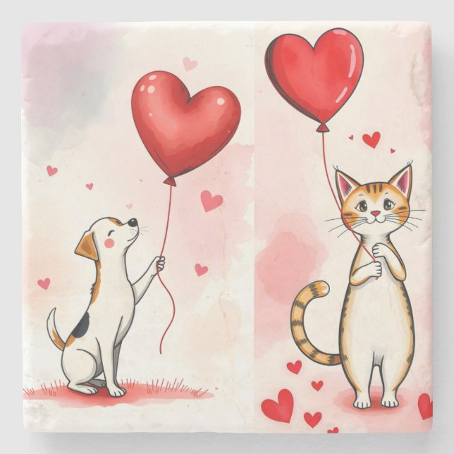 Marmorstein-Unterleger Valentinstag Katze Hund Her Steinuntersetzer (Vorderseite)
