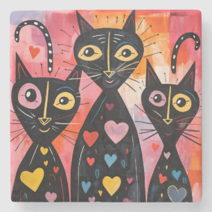 Marmorstein-Unterleger Valentinstag Katze rotes He Steinuntersetzer