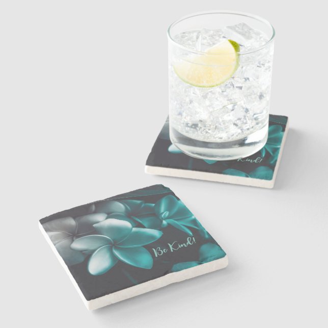 Marmorstein Untersetzer Aquamarine Blume Design (Seitenansicht)