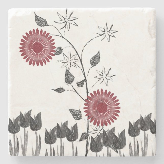 Marmorstein Untersetzer Floral (Vorderseite)