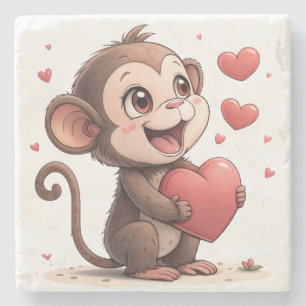 Marmorstein Untersetzer Valentinstag Affe Rot