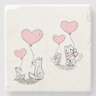 Marmorstein Untersetzer Valentinstag Katze Fuchs