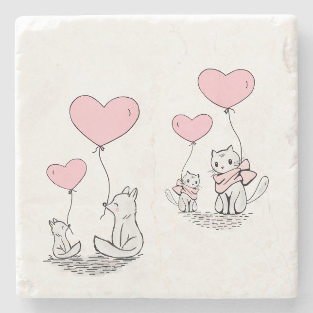 Marmorstein Untersetzer Valentinstag Katze Fuchs  (Vorderseite)