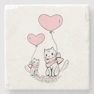 Marmorstein Untersetzer Valentinstag Katzenherzen