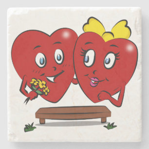 Marmorstein Untersetzer Valentinstag Paar Rot