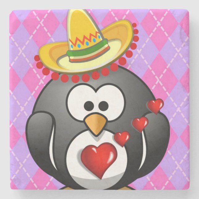 Marmorstein Untersetzer Valentinstag Pinguin (Vorderseite)
