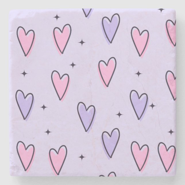 Marmorstein-Untersetzer Valentinstag Rosa Lila  Steinuntersetzer (Vorderseite)