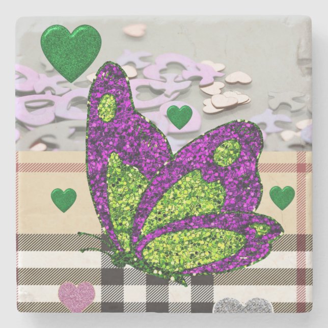 Marmorstein Untersetzer Valentinstag Schmetterling (Vorderseite)