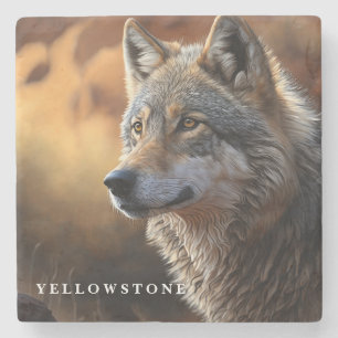 Marmorstein Untersetzer-Yellowstone Wolf Steinuntersetzer