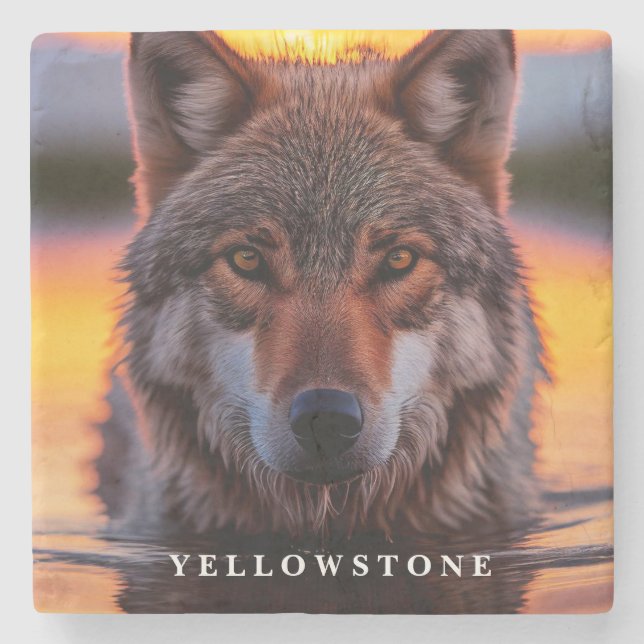 Marmorstein Untersetzer-Yellowstone Wolf Steinuntersetzer (Vorderseite)