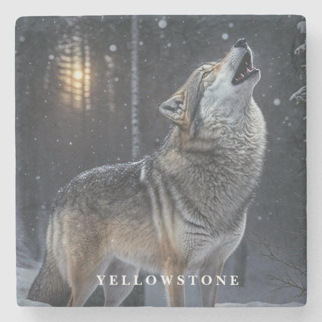 Marmorstein Untersetzer-Yellowstone Wolf Steinuntersetzer (Vorderseite)