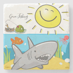 Marmorsteine Untersetzer Gone Fishing Ozeanhaie