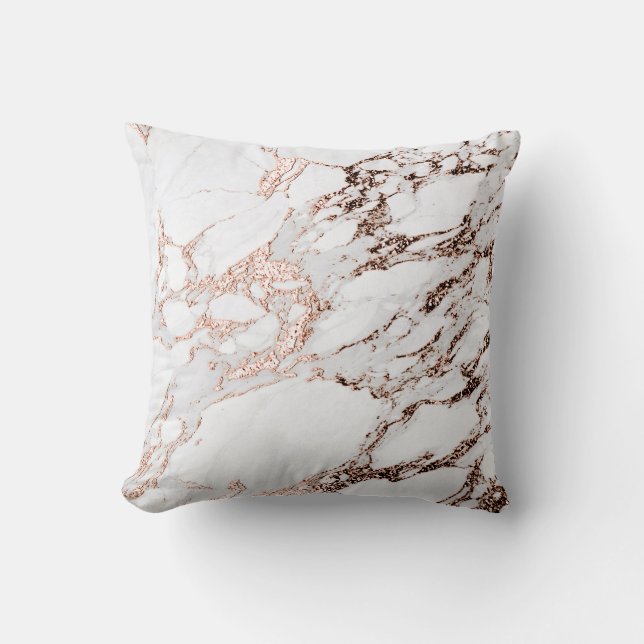 Marmorstone Abstrakt White Carrara Rose Gold Grau Kissen (Vorderseite)