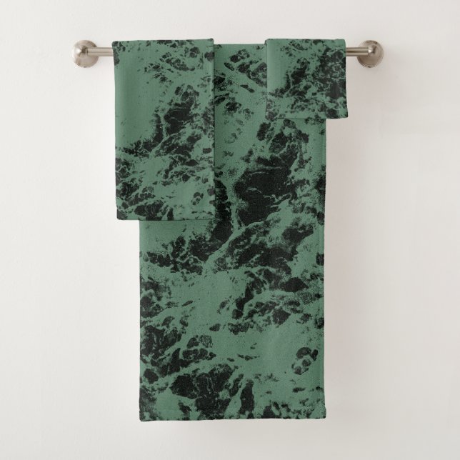 Marmorstruktur in Schwarz und Grün Badhandtuch Set (Insitu)