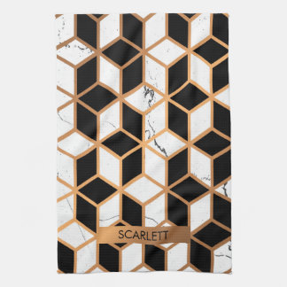 Marmortextur mit goldenen Kuben Geschirrtuch