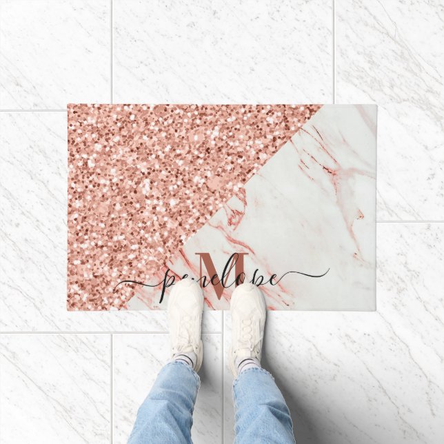 Marmortextur und Rose Glitzer Fußmatte (Indoor)
