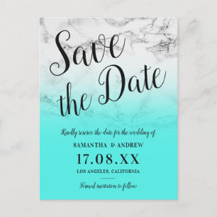 Marmortürkis ombre, das Save the Date wedding ist Ankündigungspostkarte