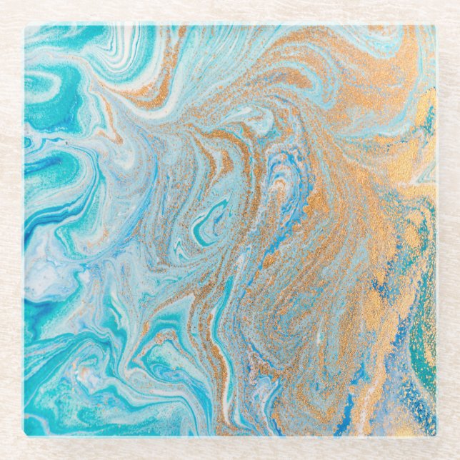 MarmorTürkisgoldsilber, schön, elegant, MA Glasuntersetzer (Vorderseite)