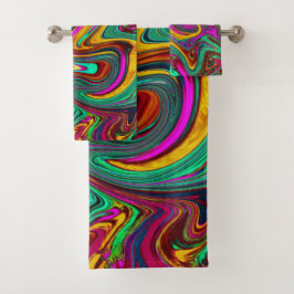 Marmorwärme, heißes Rosa und Meeresfohlen Grüne Ab Badhandtuch Set