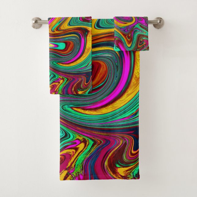 Marmorwärme, heißes Rosa und Meeresfohlen Grüne Ab Badhandtuch Set (Insitu)