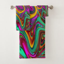 Marmorwärme, heißes Rosa und Meeresfohlen Grüne Ab Badhandtuch Set