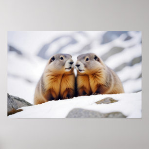 Marmot Animal Nature Zuneigung Gekümmert Poster