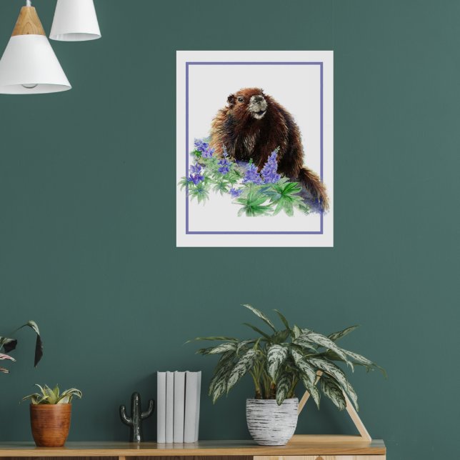 Marmot Groundhog Animal Watercolor Wildlife Art Poster (Wohnzimmer 1)