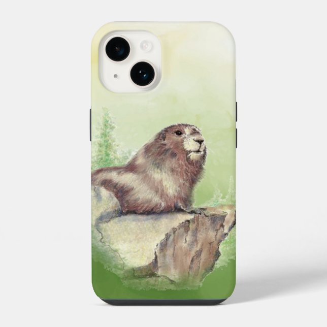 Marmot Groundhog Wasserfarben Tierwelt Natur iPhone Hülle (Rückseite)