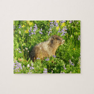 Marmot in den Wildblumen des Berges Rainier Puzzle