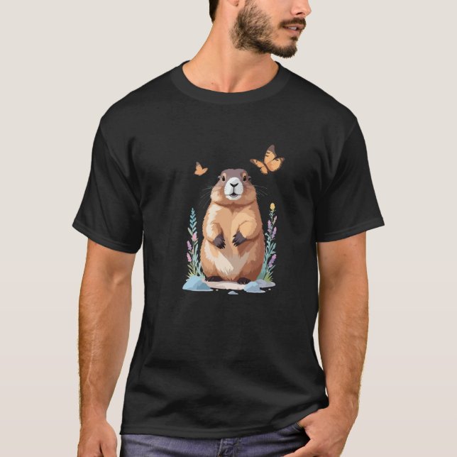 Marmot Vector Painting Adorable Fun Animal Playing T-Shirt (Vorderseite)