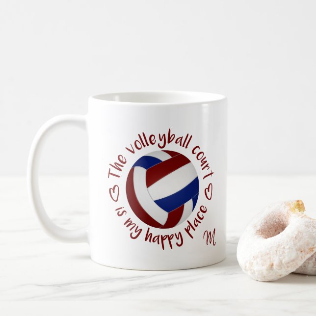 Maroblauer Volleyballplatz mein glücklicher Ort Kaffeetasse (Mit Donut)