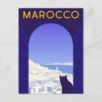 *~* Marocco Marokko Postcard Cat Window Ledge Blue