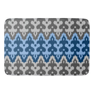Marokkaner Ikat Damast, blau und Grau/Grau Badematte