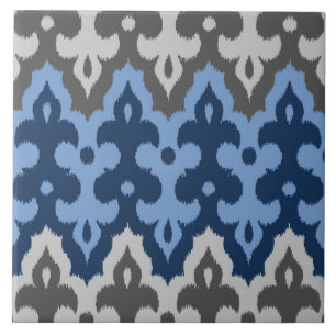 Marokkaner Ikat Damast, blau und Grau/Grau Fliese