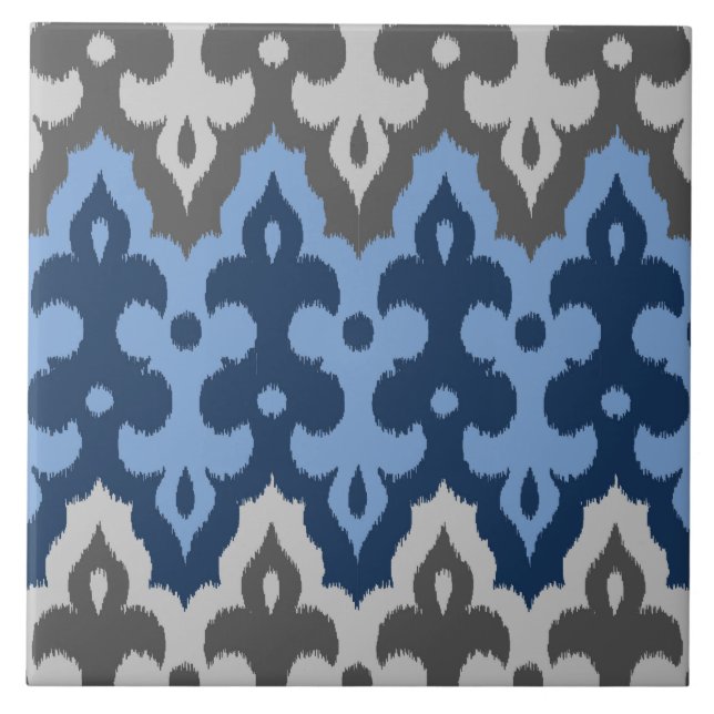 Marokkaner Ikat Damast, blau und Grau/Grau Fliese (Vorderseite)