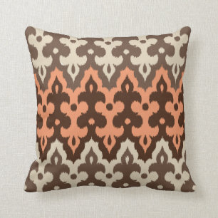 Marokkaner Ikat Damast, Brown, Taupe u. Koralle Kissen