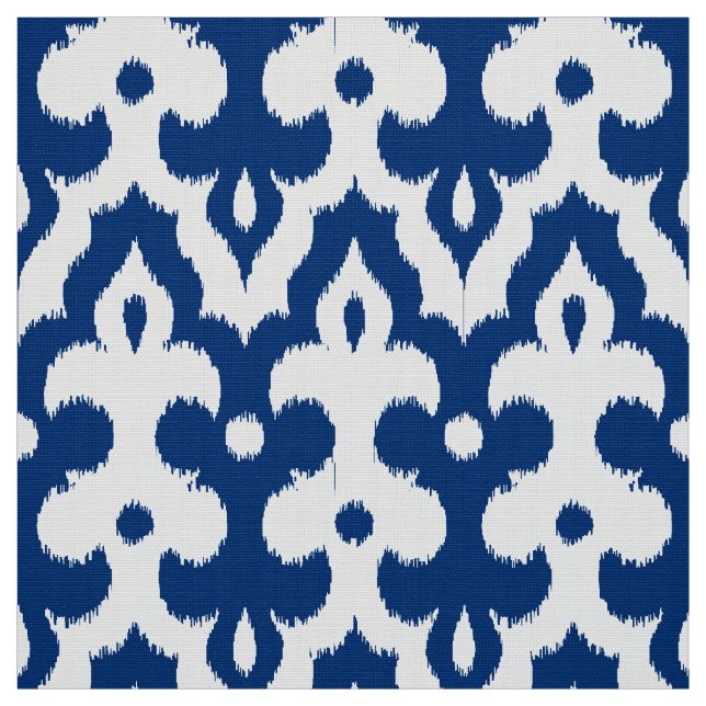 Marokkaner Ikat Damast-Muster, Kobalt-Blau u. Weiß Stoff (Muster)
